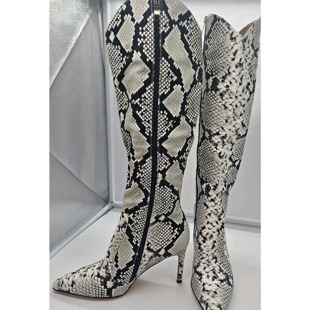 Snakeskin Knee High Boots Women Tall Boot Stiletto Heel Pointed Toe SIZE 9 Zip - Picture 4 of 11